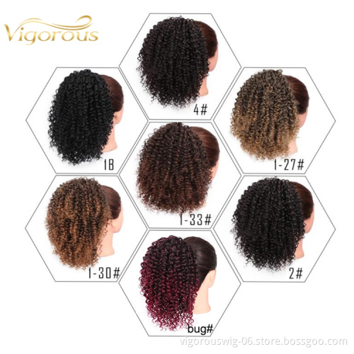 Vigorous Cheap Puff Afro Kinky Curly Pony Tail African American Short Wrap Around Synthetic Clip In On Ponytail Hair Extensions